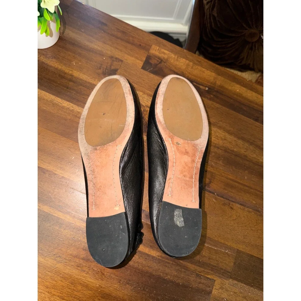 Tory Burch Reva Black‎ Leather Ballet Flats Gold Logo Medallion Size 8M